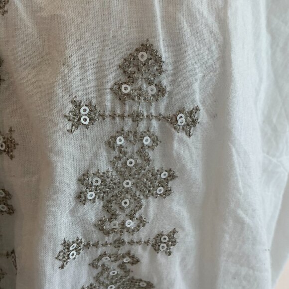 Solitaire, Cross Stitch and Sequin Detail  White Cotton Top, Lined,  PlusSize 1X - Picture 3 of 5